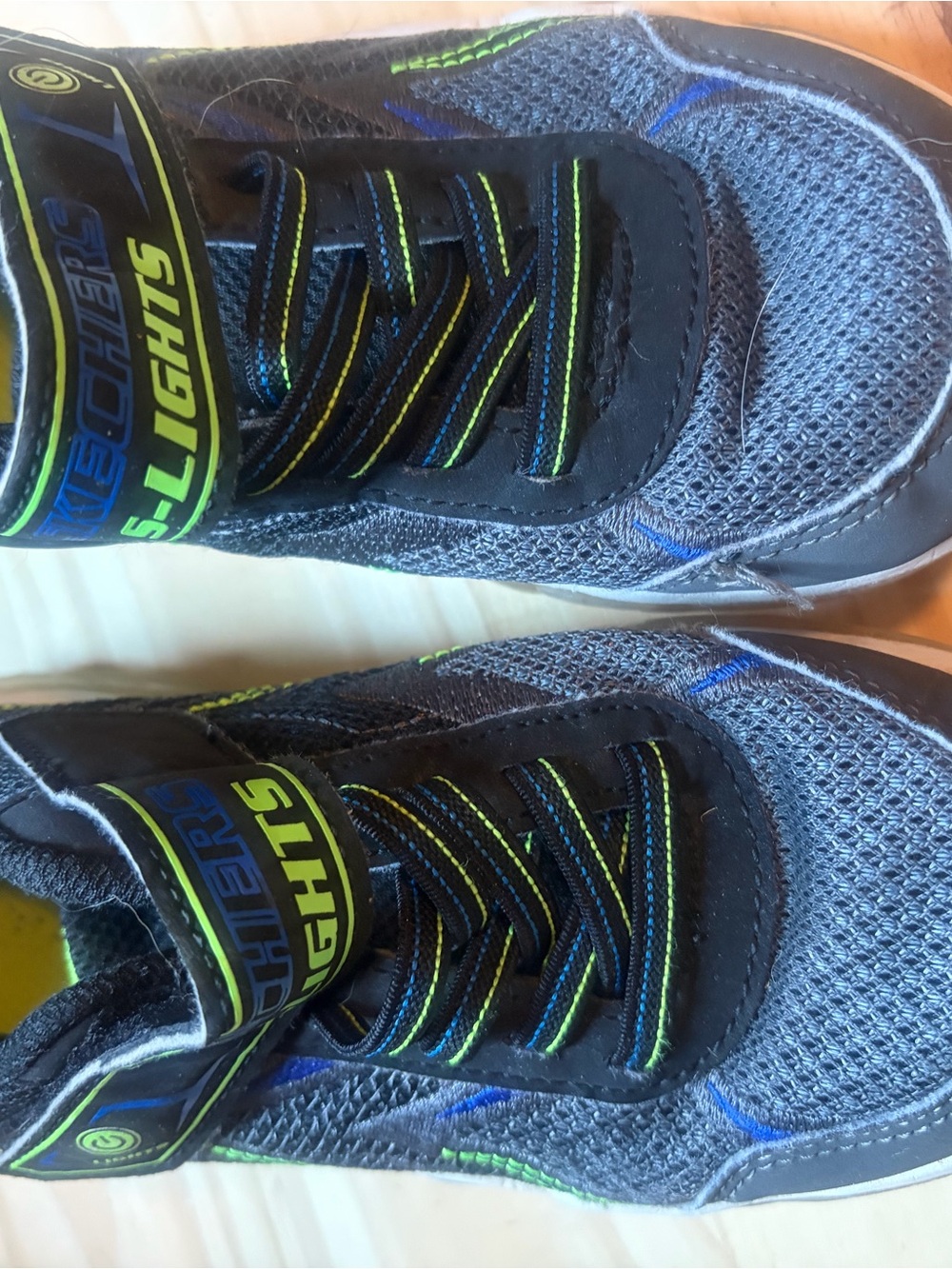 Skechers Kids Gray, Blue and Neon Green Sneakers